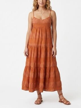 SHEIKE Arabella Tiered Maxi Dress Sz 16 Orange Burnt Copper Stripe Boho Vacation